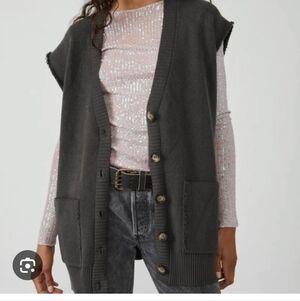 Free People Oakleigh Dark Gray Sleeveless Cardigan Vest Size M